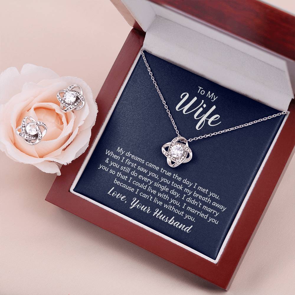 Love Knot Necklace and Earrings Set - Wife